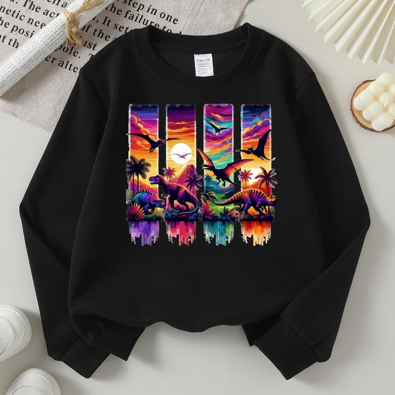 Kids Crewneck Pullover Sweatshirt, Cute Cartoon Animal Print 110