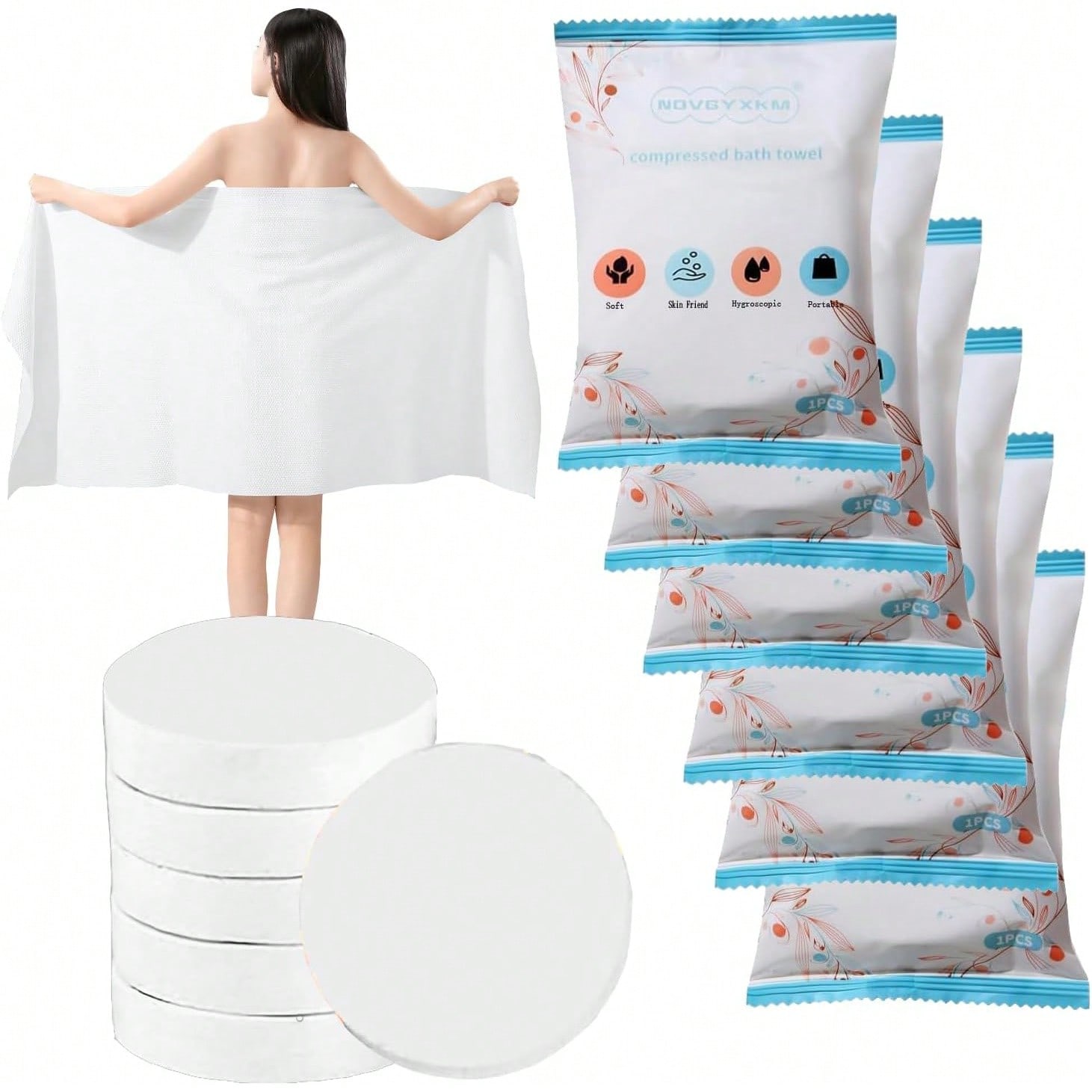 

Compressed Cotton Bath Towels 39x28in, Disposable, Reusable, Thick for Camping, Hiking, Beach, Travel