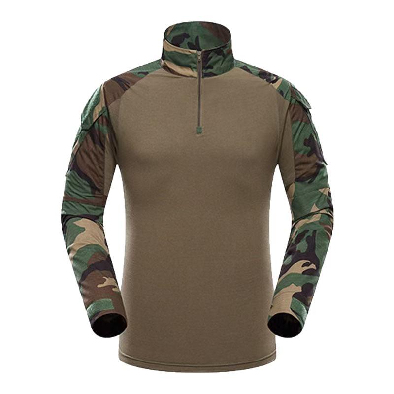 Mens Tactical Military-Style Camo Long Sleeve Training Shirt Outdoor Combat Uniform Hiking Camping Shooting Sports