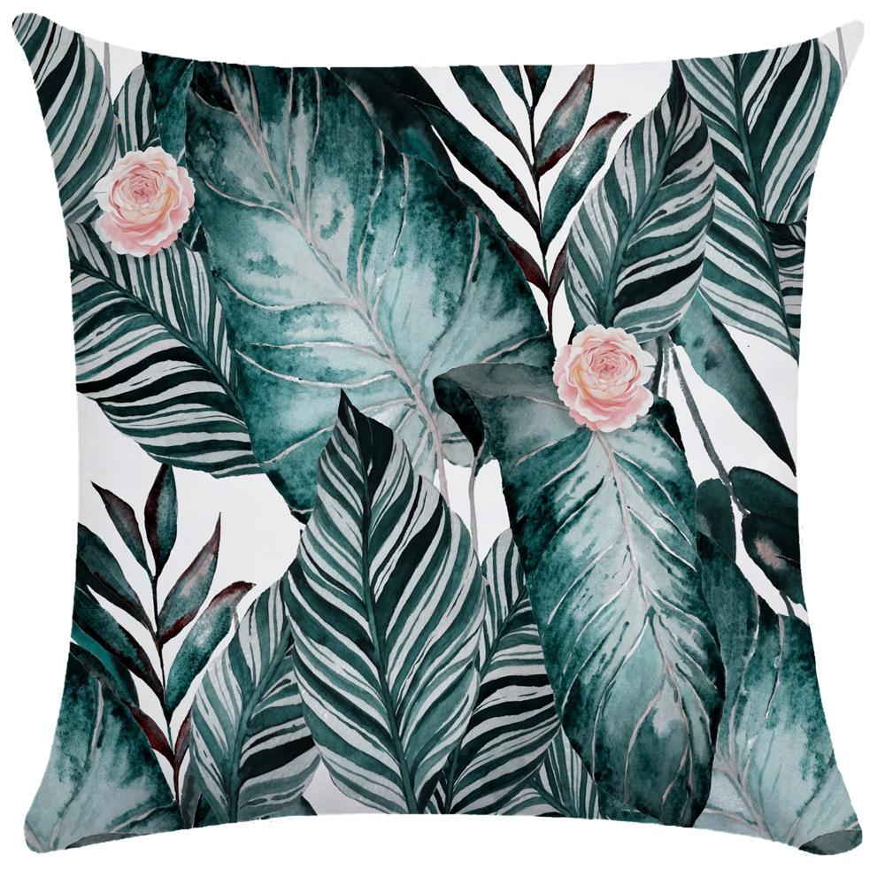 Palm Leaf Outdoor Cushion Cover Nordic Hand-painted Plant Pillowcase Soft Pillowcase Short Plush Pillowcase