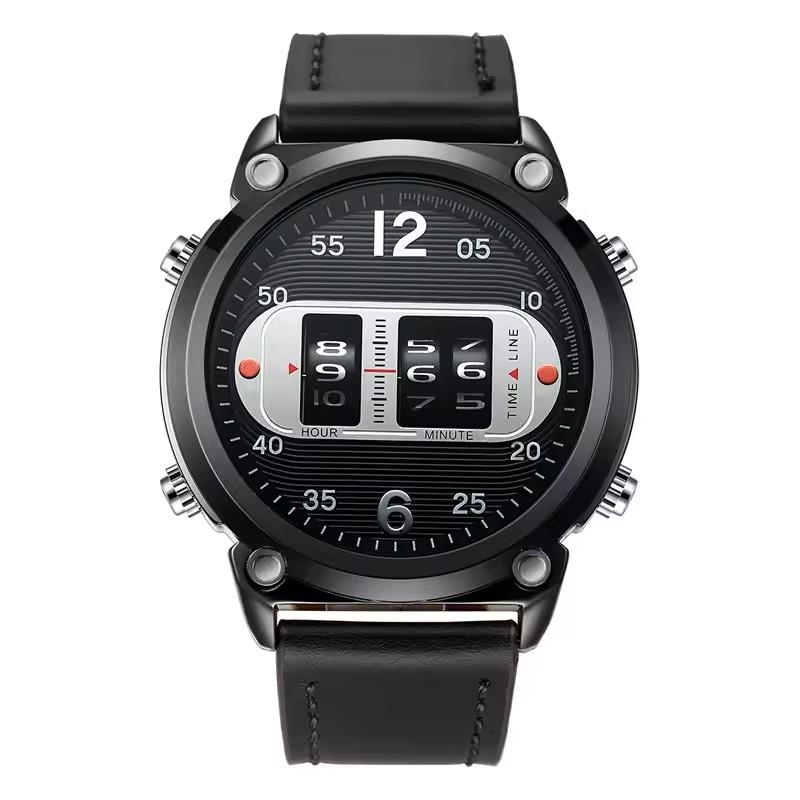 Herrenuhr Mode PU-Lederband Armee Sport Vintage Reifen Lässig Cooles Design Große Marke Datum Quarz Armbanduhr