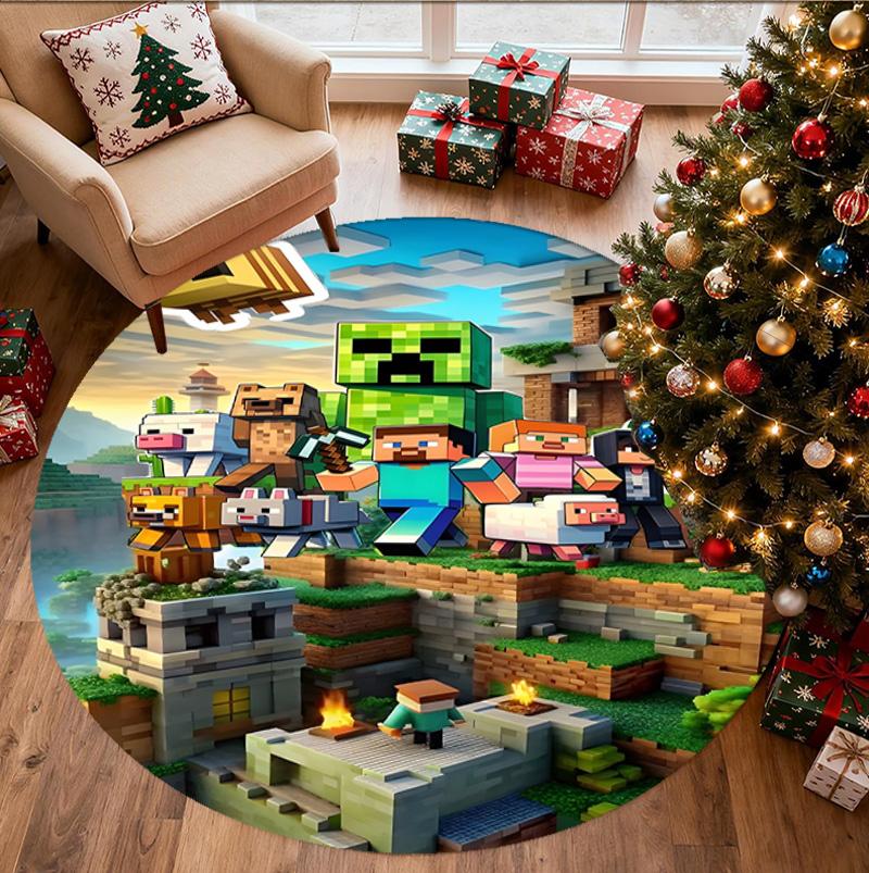 Gamer Pattern Round Rug, Indoor/Outdoor Mat, for Picnic, Gameroom, Bedroom, Office, Living Room, Home Decor Carpet, Birthday Gift