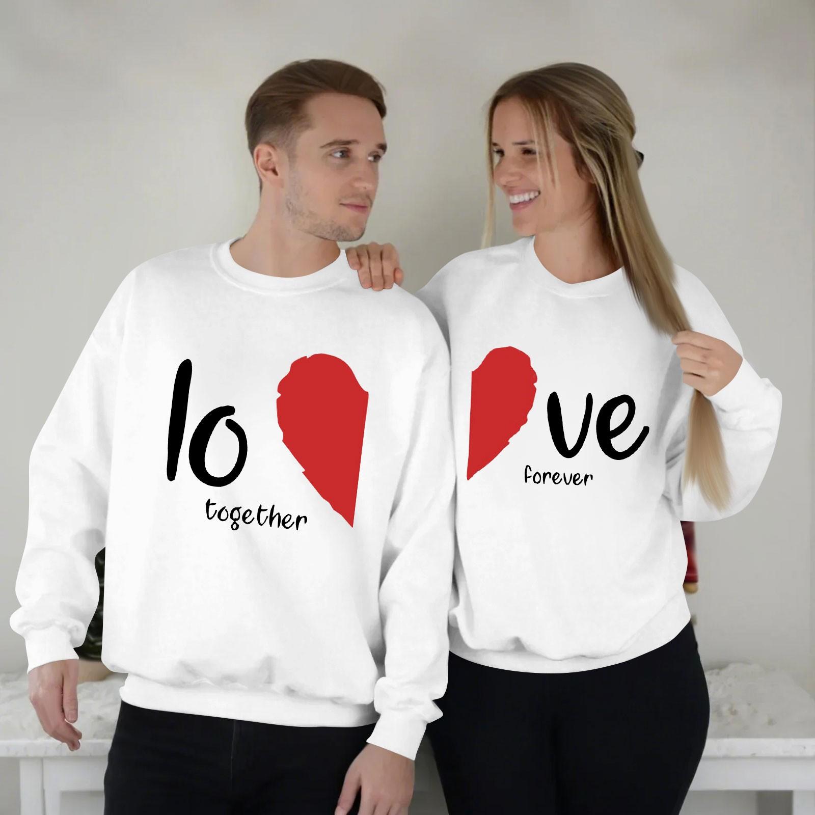 

Мужской круглый вырез с длинным рукавом, пуловер с принтом ко Дню святого Валентина, парная толстовка XL белый