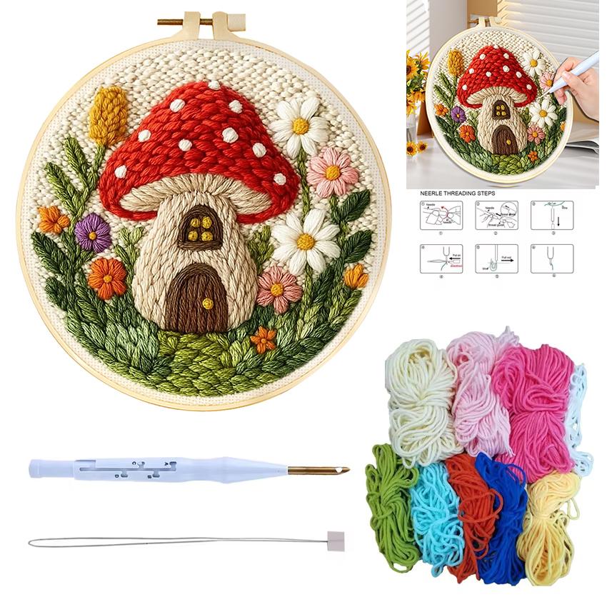 Punch Needle Embroidery Kit Floral Package Set Punch Needle Kit For Beginner Sewing Poke Handmade Crafts for Adults Diy Gift