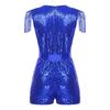 S-3XL Women's Sparkly Sequined Jumpsuit: V-Neck Sleeveless Tassels Thigh Length with Adjustable Belt for Pageant Banquet Wedding Party