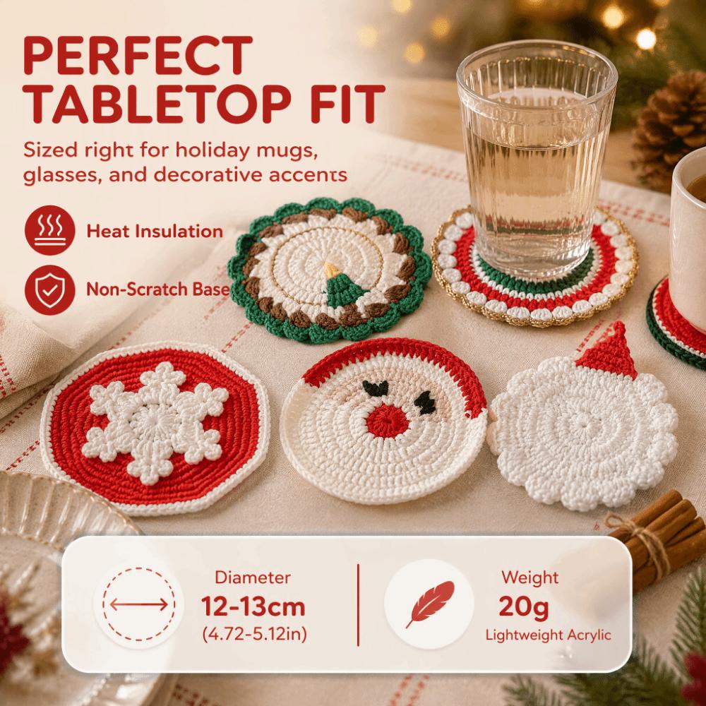 Handmade Non Slip Mat Knitted Table Mat Crochet Christmas Coaster Table Decoration