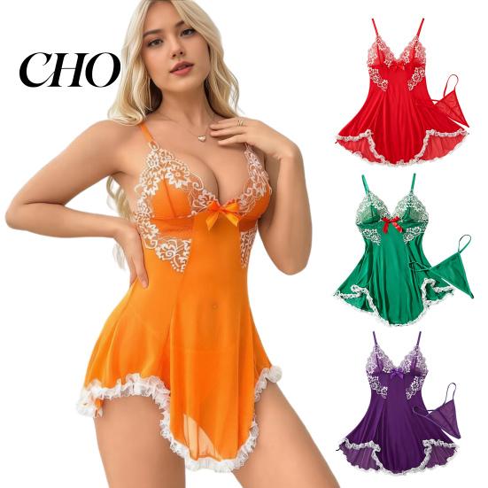 Accattivante Camicia da Notte Taglie Forti Sexy Babydoll per Donna, Scollo a V Pizzo Profondo Camicia da Notte Rete Trasparente Camicia da Notte, Spalline Sottili Chemise Slip Dress