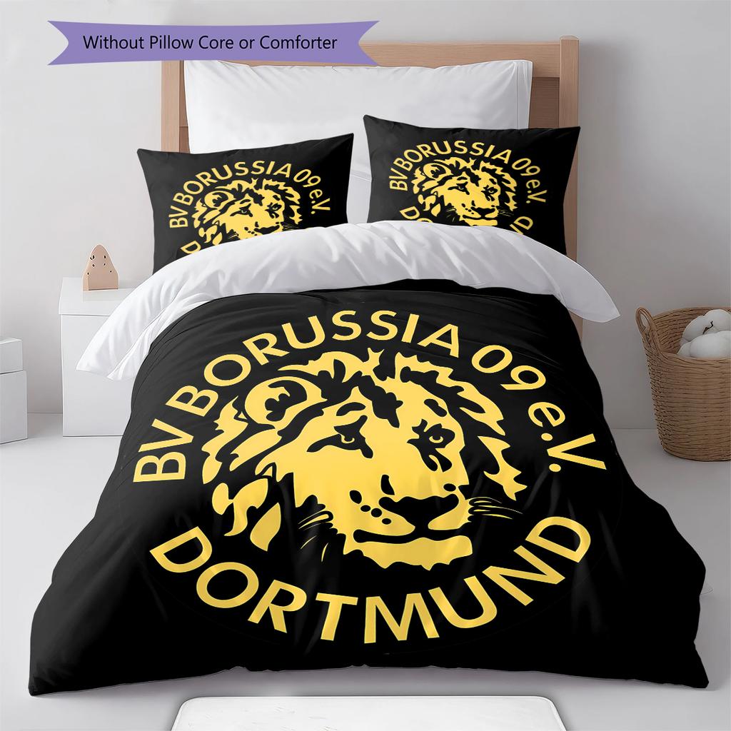 Lenjerie de pat cu model BVB, Set cu cuvertură, Husă cuvertură, Față de pernă, Cadou de casă pentru ziua de naștere (1 * husă de pilotă + 2 * fețe de pernă, fără miez)