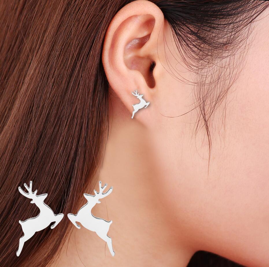 Exquisite Stainless Steel Jumping Fawn Stud Earrings - Christmas Animal Cartilage Jewelry