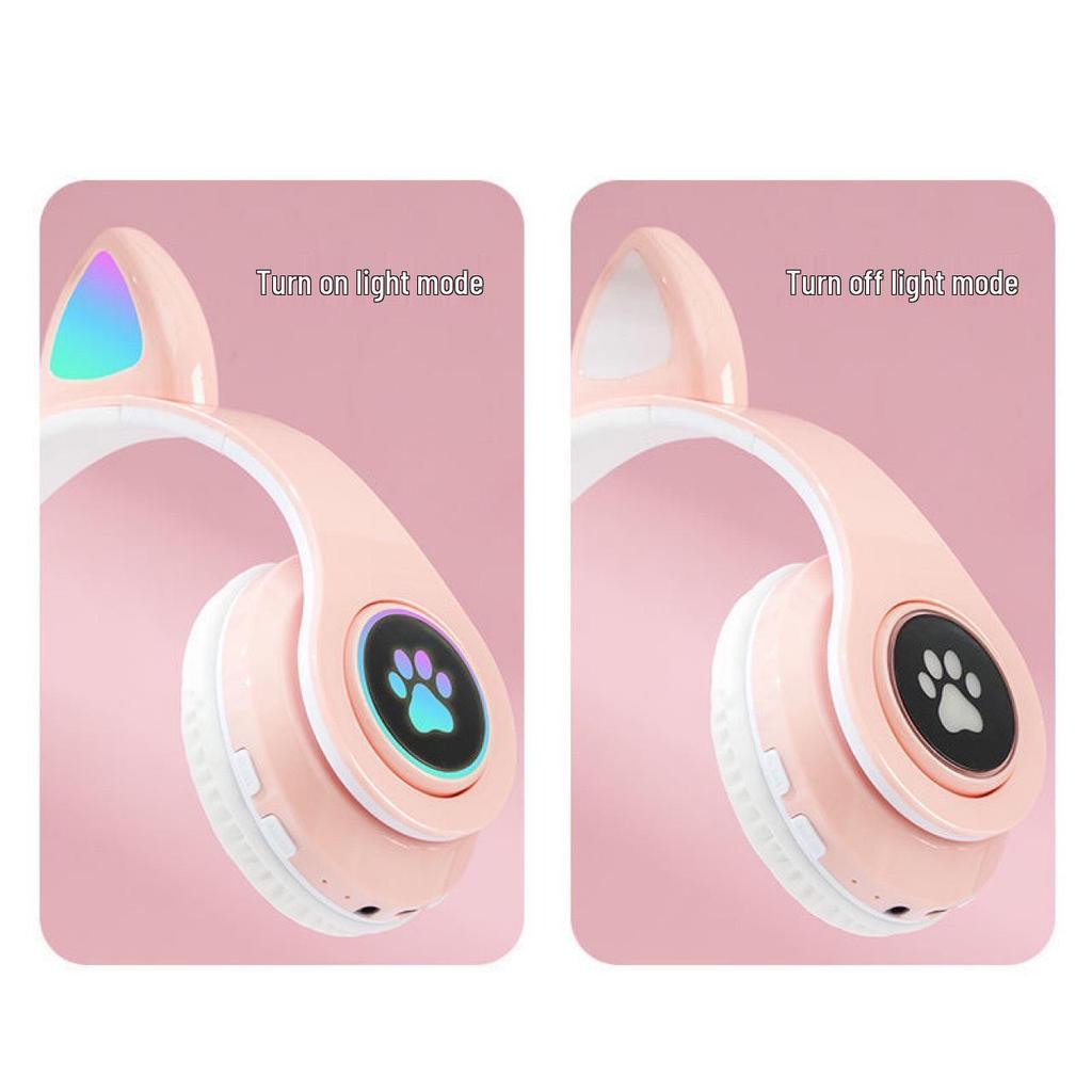 RGB Cat Ear Headband Bluetooth Gaming Headset with Wired Option