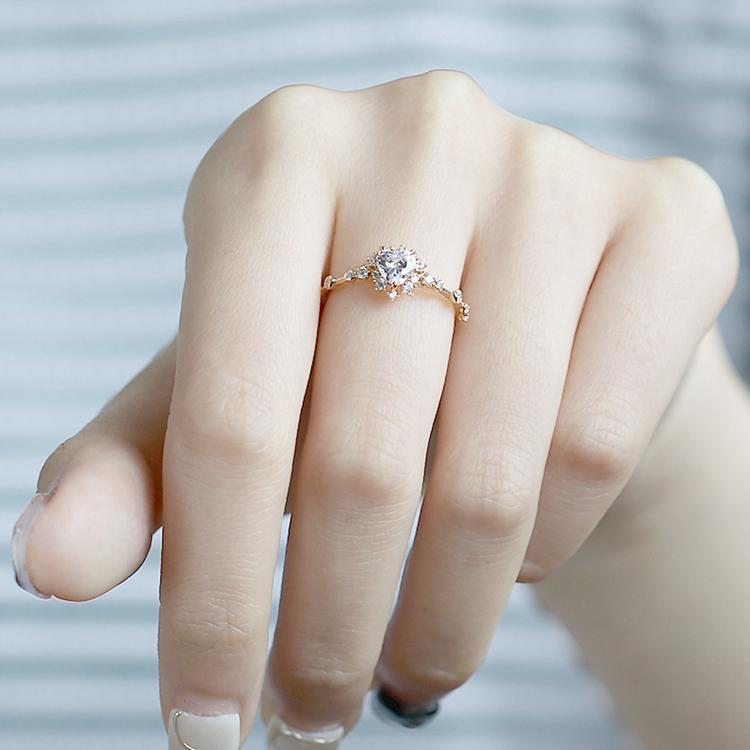 925 Sterling Silver 14K Gold Plated Gem Stone Romantic Heart Shape Moissanite Engagement Proposal Ring