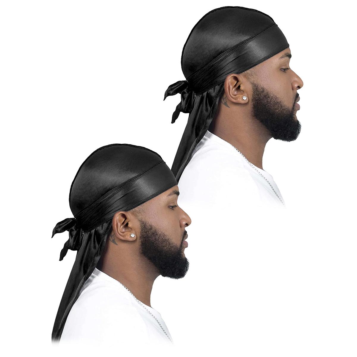 

2 шт. МУЖСКАЯ имитация шелка однотонная шелковая атласная шляпа пирата с длинным хвостом и косичкой, персонализированный уличный платок One Size