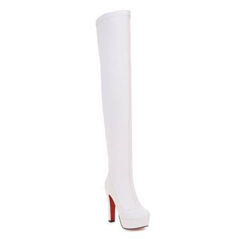 

Winter new knee boots European and American style thick heel high heel large size women s boots G 34 білий