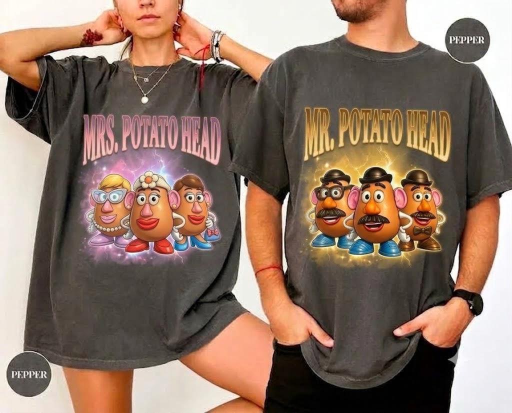Mr. and Mrs. Potato Head Shirt, Retro Matching Couple T-Shirt, Vintage Cartoon 90s Aesthetic Tee, Toy Story Inspired Apparel Gift