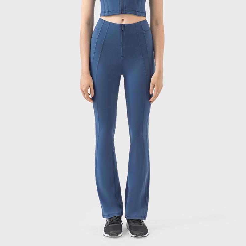 Spring and Summer High Waist Abdominal Zipper Sports Wide Legs Easy To Wear and Take Off Elastic Hip Lift Fitness Yoga Bell Pants SS