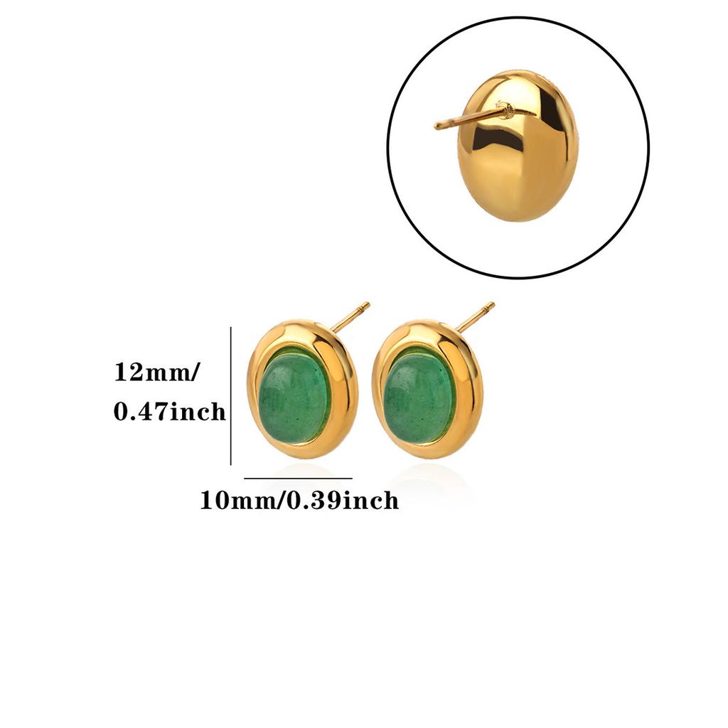 Oval Pearl‑Amber‑Stone 18K Gold‑Plated Stud Earrings, Versatile Women Ear Jewelry