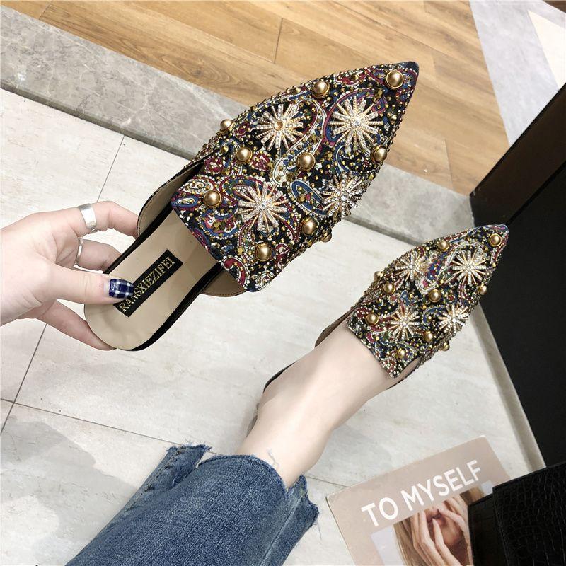 Cool Slippers Women's Wear 2025 New Internet Celebrity Fashion Pointed Head Bag Head Flat Bottom Half Drag Summer Versatile Social Tide Shoes