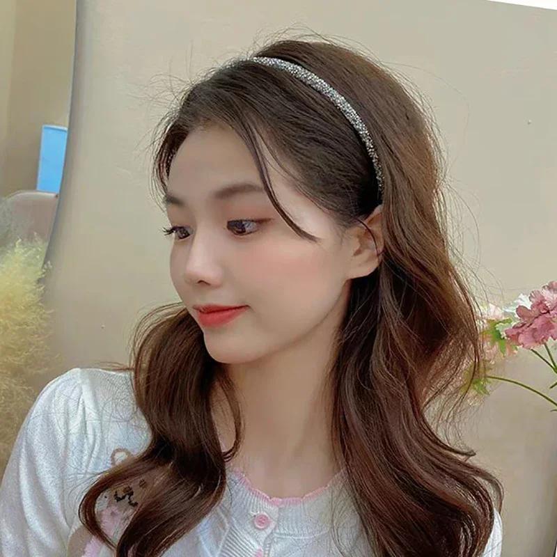 Fashion Korea Crystal Soft Headband for Women Rhinestone Hairband Beads Bezel Girls Hair Accessories Simple Headwear