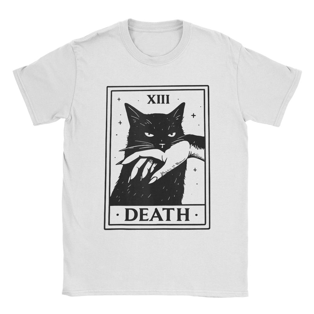 Men's Black Cat Tarot Death Halloween Witchy Cat Lover T Shirt Cotton Clothes Novelty Short Sleeve Crewneck Tees Classic T-Shirt