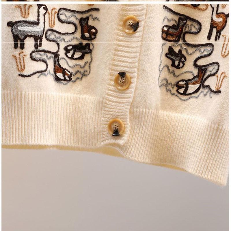Spring  Autumn Knitted Vest Women Loose Knit Sleeveless Top V-neck Sleeveless Sweater Embroidered Cardigan Vest