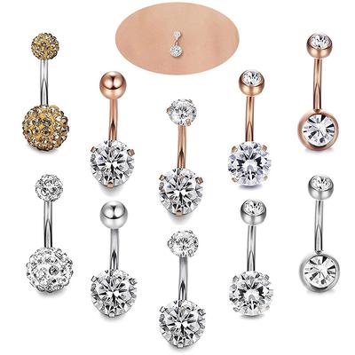5Pcs/Set Stainless Steel Crystal Navel Belly Button Rings Bar Piercing Jewelry
