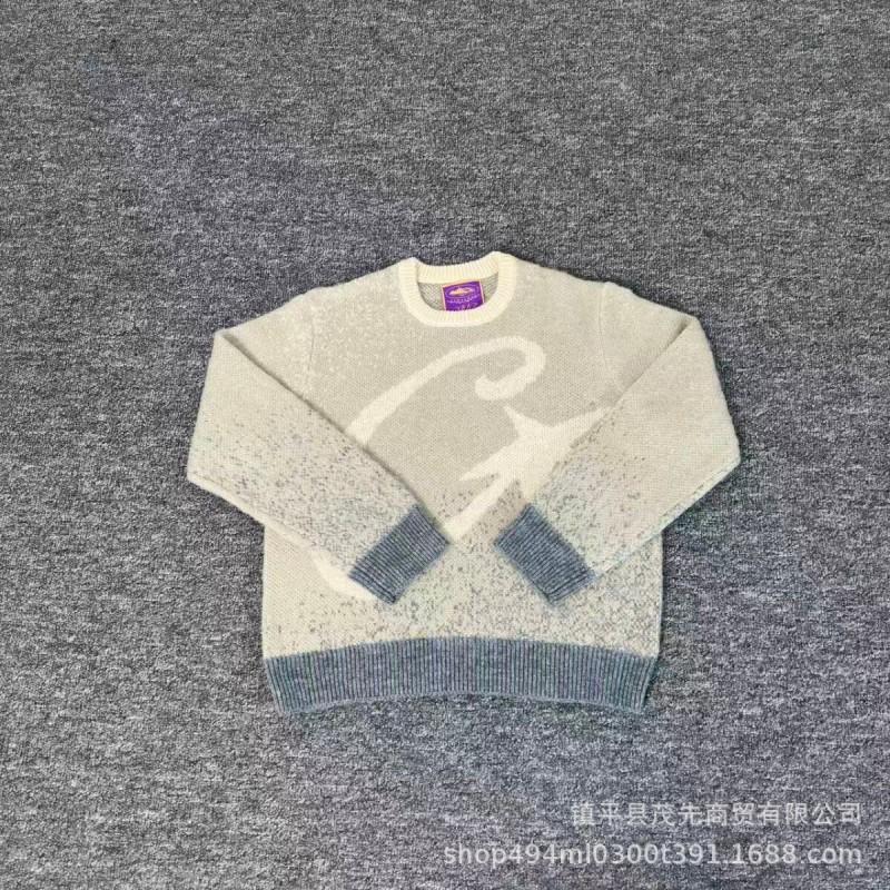 Streetwear Knit Cardigan With Embroidered Letters Stand Collar Zipper Front Loose Fit Cotton Blend Teens