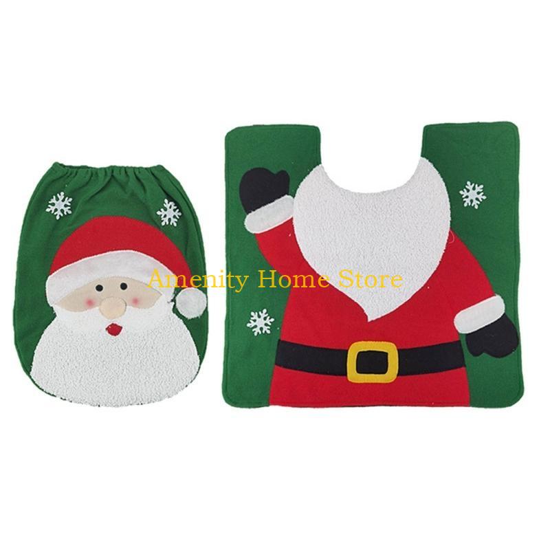 

F26C 2 Pieces Set Christmas Toilet Cover Santa Snowman Toilet Cover Set