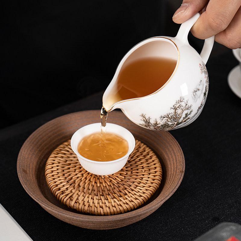 White Porcelain Tea Set: 270ml Pitcher, 190ml Fairness Cup, Milk Pitcher, and Blue & White Landscape Divider.