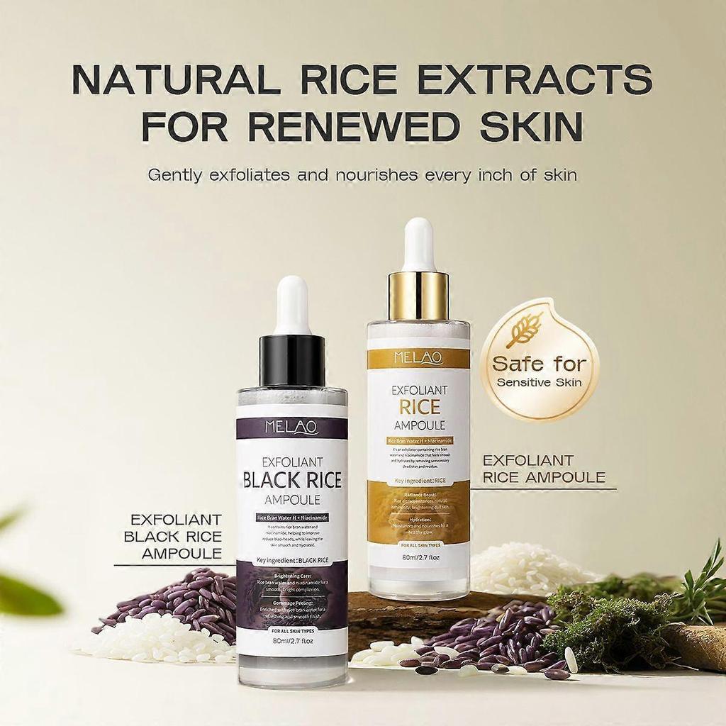 Tonico Esfoliante Riso Nero e Riso Bianco, Duo Ampoule Glow Riso Shot, Ampolla Idratante alla Niacinamide per Cura Quotidiana della Pelle, Minimizzatore Pori per Al