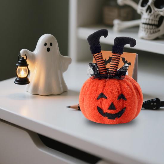 Halloween Decoration Witch Striped Legs Pumpkin Doll Creative Desktop Decor for Party Haunted House Horror Theme Living Room