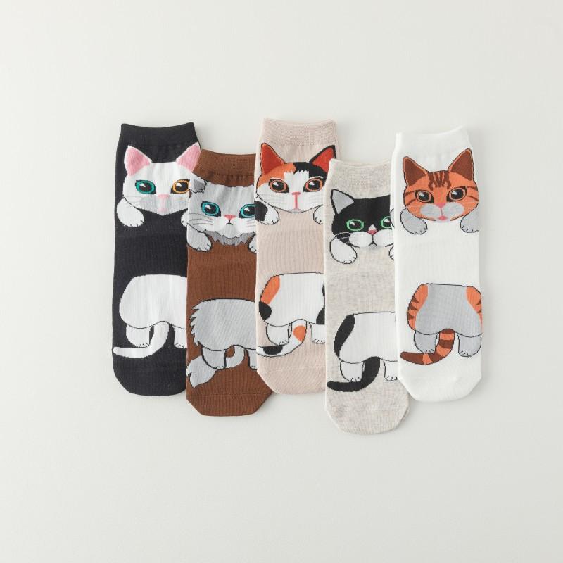 Women's Cute Cartoon Cat Mid-Calf Socks Cotton Japanese Lucky Cat Fashion Socks