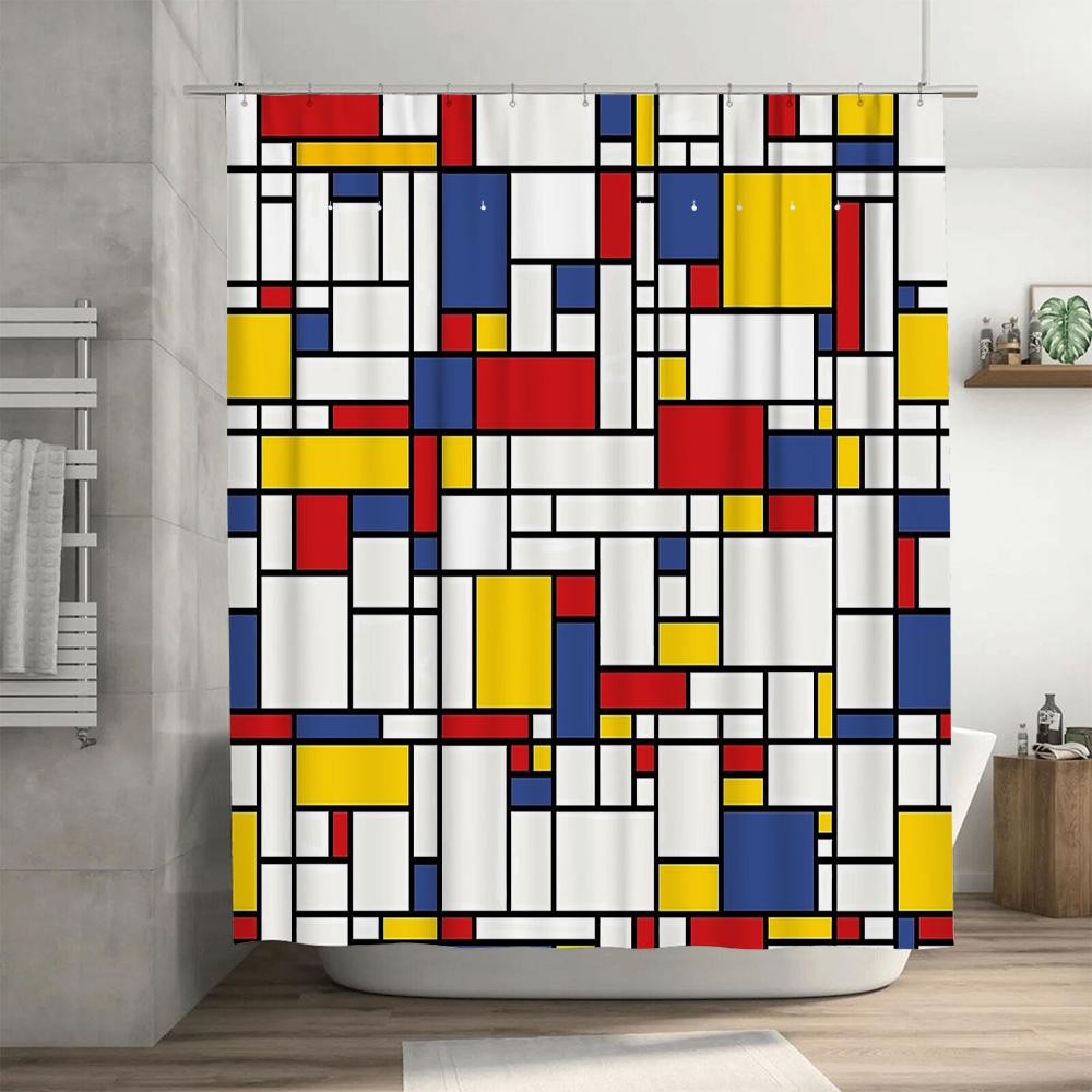 Modern Abstract Art Shower Curtain Van Gogh Style Geometric Pattern Waterproof Fabric Bathroom Decor Set