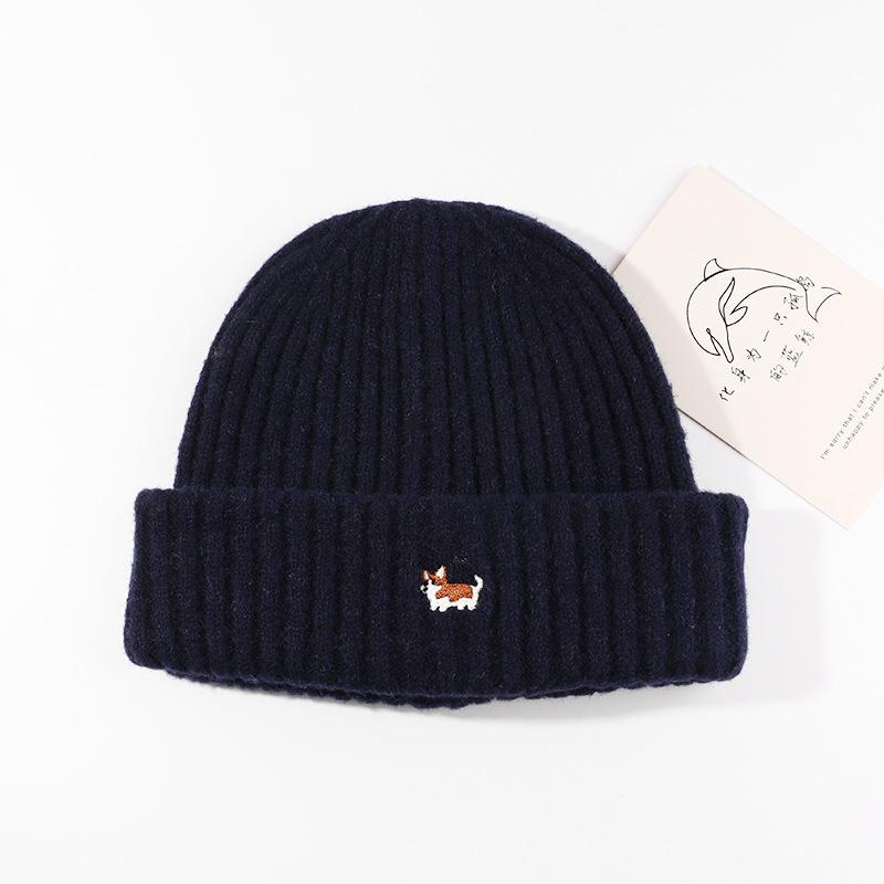 

Autumn and Winter Hat Women Cartoon Puppy Embroidered Knitted Hat Student Warm Ear Protection Wool Hat Outdoor Jacket Cold Hat Man M（56-58cm）
