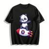 Cute Panda Riding Rocket Print Casual T-Shirt Pure Cotton T-shirt