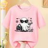 Cotton Kids Halloween T‑Shirt Adorable Ghost Riding Bike Flower Basket Bat Star Holiday Print Short Sleeve O‑Neck Children Tees
