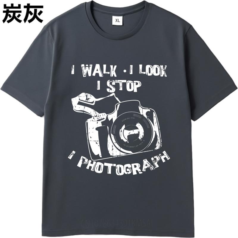 Men Cotton Tshirt Black Summer Boys tshirt I Walk I Look I Stop I Photograph Short Sleeve Relaxed Fit Crew Neck Tshirt