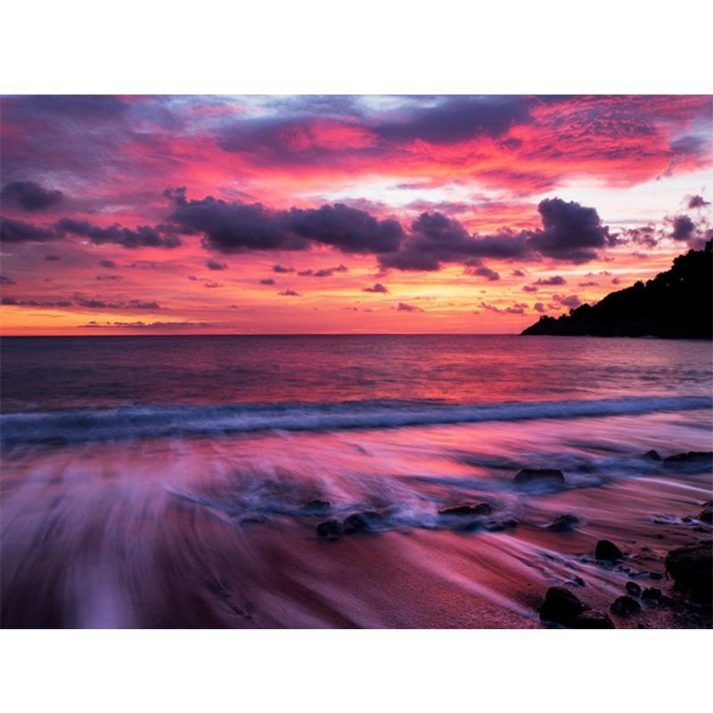 Diamant-Gemälde, 5D-DIY, Meer, voller Bohrer, quadratisch, Diamant-Stickerei, Sonnenuntergang, Bild von Strass-Landschaft, Wanddekoration