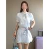 Summer New Women's Niche Bubble Sleeves Polo Collar Women's Dress Waist Small College Style