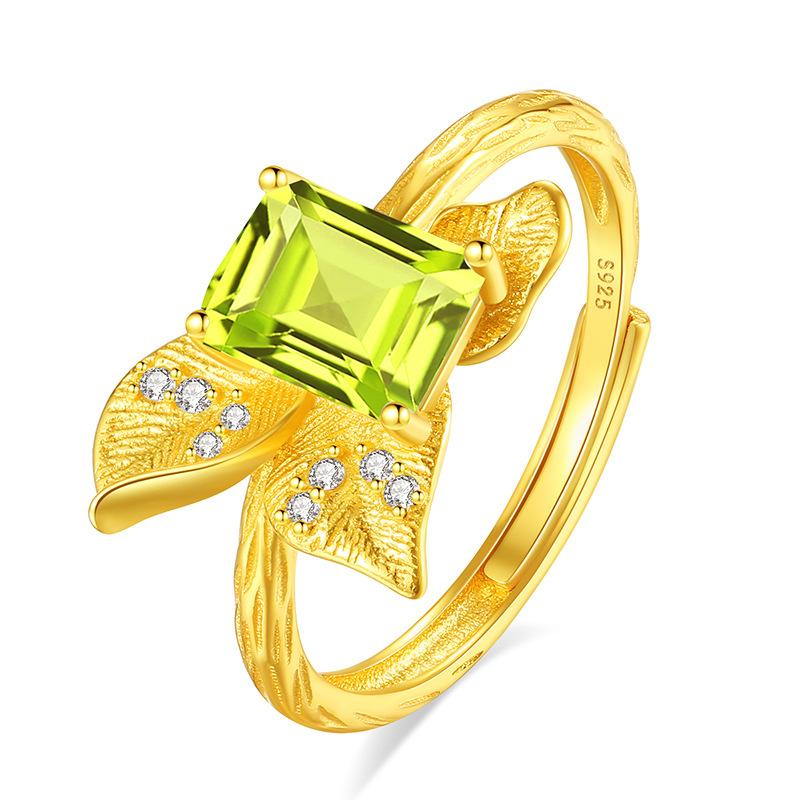 Women's S925 Silver Ring Natural Gemstone Bow Knot Adjustable Fashion Jewelry Gift