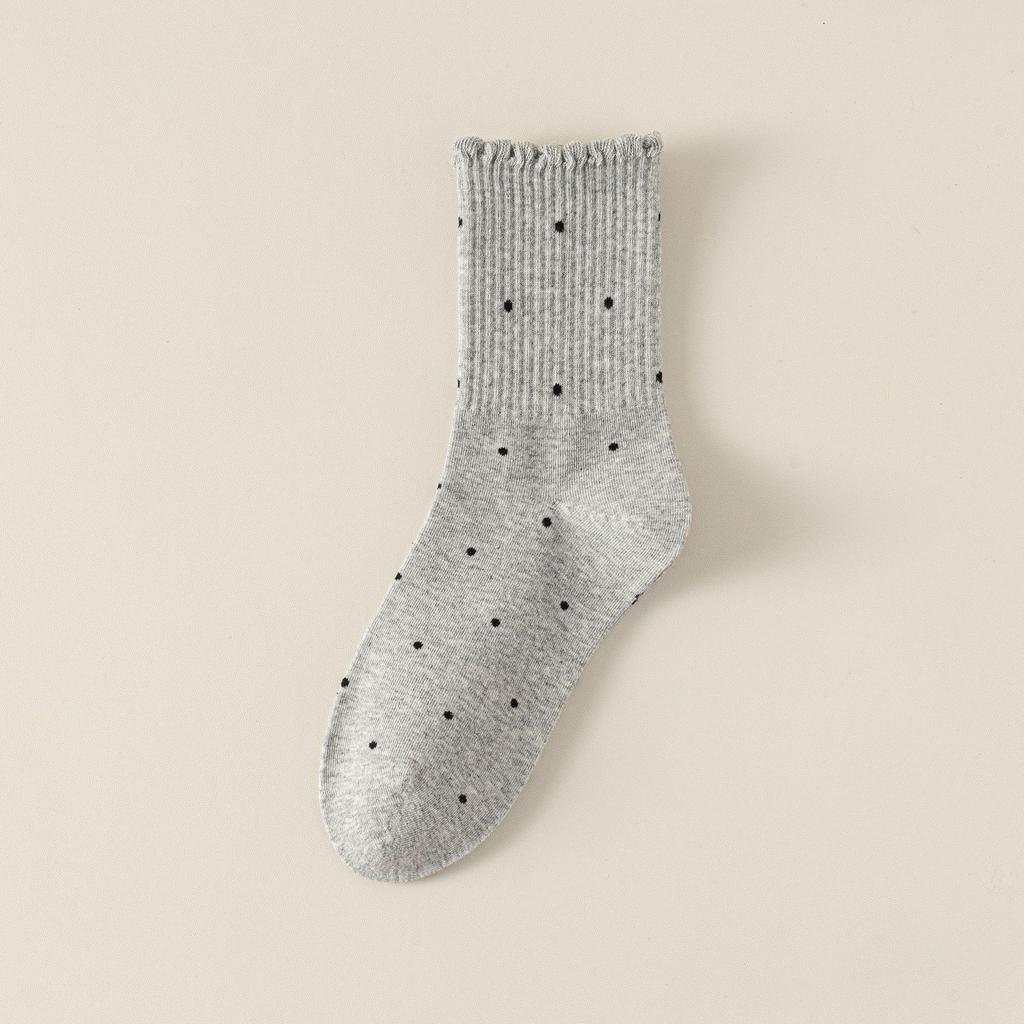 Female Autumn and Winter New Embroidery Bow Lace Polka Dot Wicking in The Tube Stack Socks