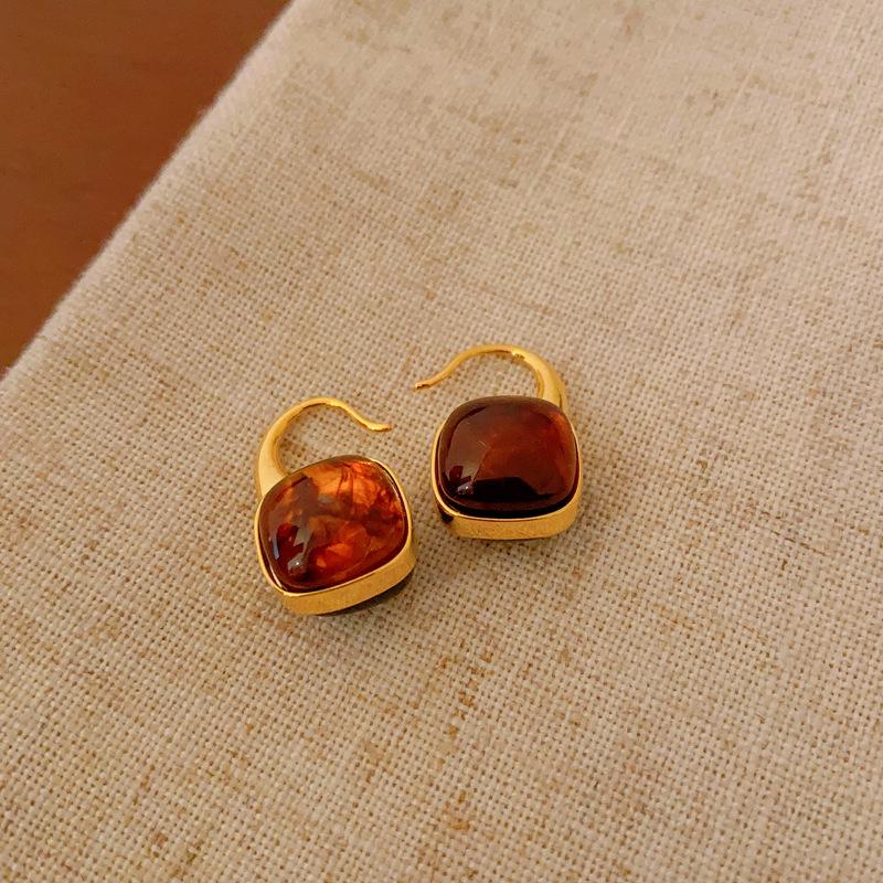 Dámské náušnice BLINGBAY Maillard Tiger Eye Stone Geometrické náušnice Módní Lehké Luxusní Retro Náušnice Špičkové univerzální náušnice Šperky Dárky