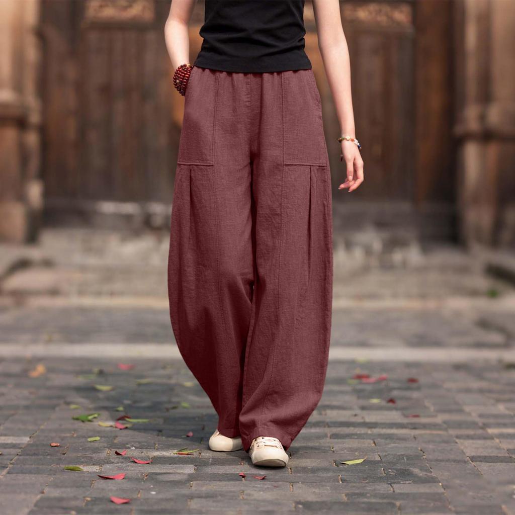 Ladies' Color Casual Fashion Breathable Loose Cotton And Linen Pants