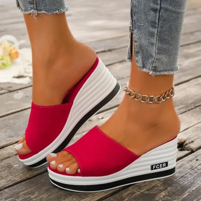 Ladies Shoes Summer Hot Sale Peep Toe Slippers Women Fashion Plus Size Casual New Leopard Print Women's Platform Wedge Sandals