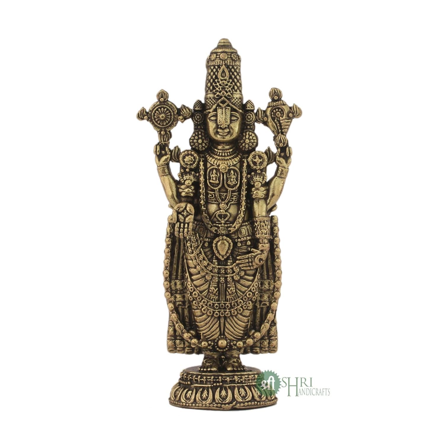 

Pure Brass Standing Tirupati Balaji Idol, Lord Venkateswara Brass Statue, Gold