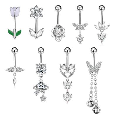 Kalp Çiçek Şekilli Göbek Piercing Süsü Su Damlası Göbek Düğmesi Halkası Kolye Ucu Vücut Takısı Kadınlar İçin