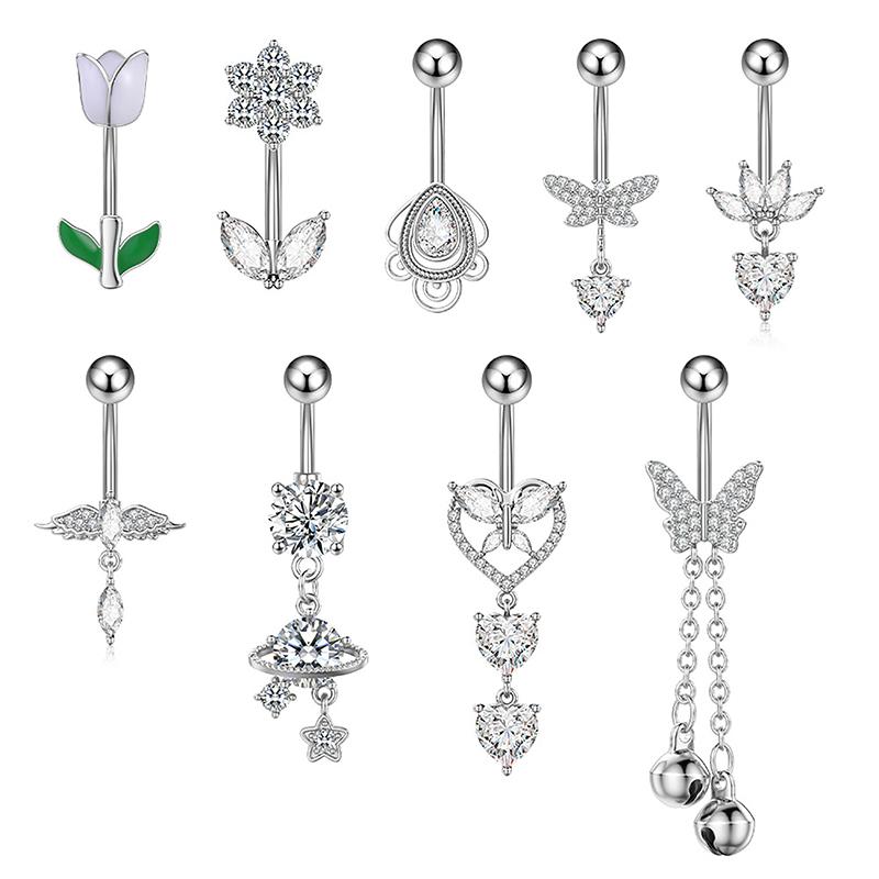 Mote Hjerte Blomst Formet Navlepiercing Ornament Vanndråpe Navlepiercing Anheng Magepiercing Kvinner Kroppssmykker