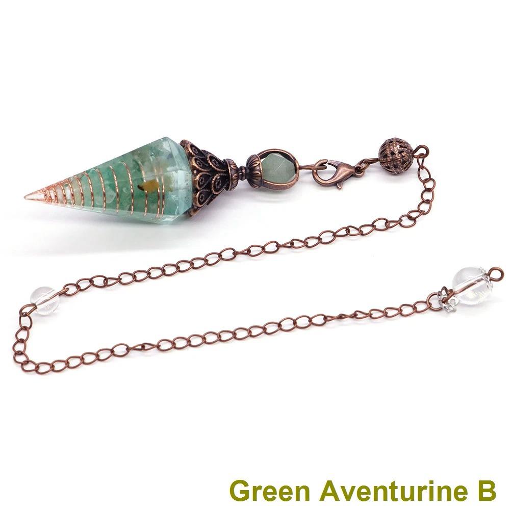 Antique Silver Seven Chakra Crystal Pendulum with Semi-Precious Chips and Resin Hexagonal Cone Pendant