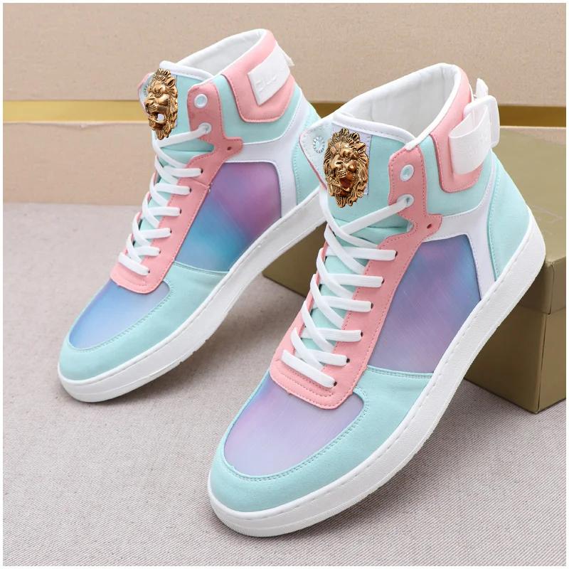 Fashion Bright High Top Shoes Men's New Autumn Fashion Short Boots All Casual Shoes High Top Skateboard Shoes