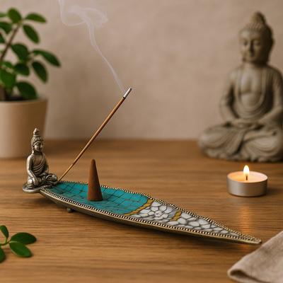 Incense Holder, Ceramic Buddha Long Leaf Tibetan