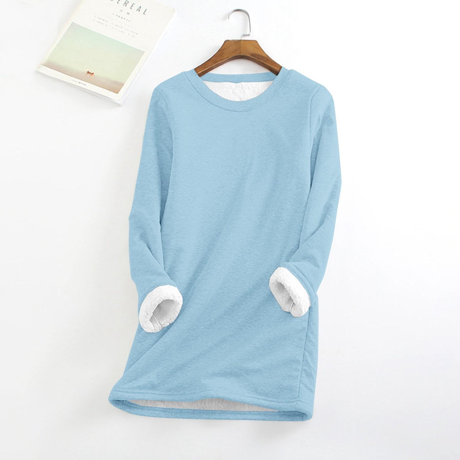 

Женский топ с круглым вырезом, однотонный утепленный плюшевый кашемировый теплый длинный топ L синий